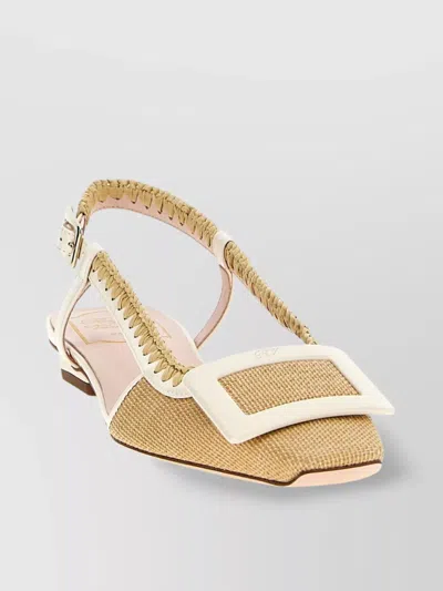 Roger Vivier Chic Slingback With Square Buckle And Woven Texture In Beige