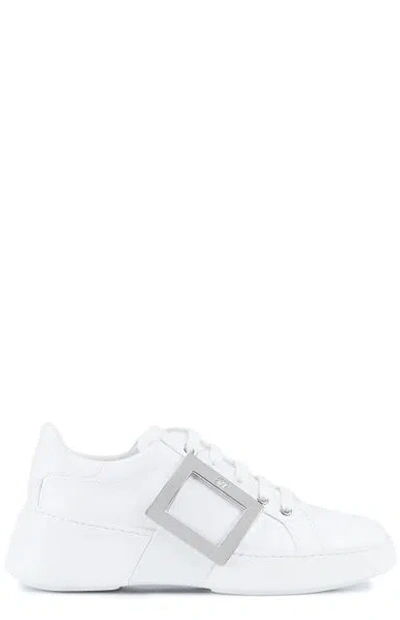 Roger Vivier Chic White Leather Sneakers With Metallic Square Buckle