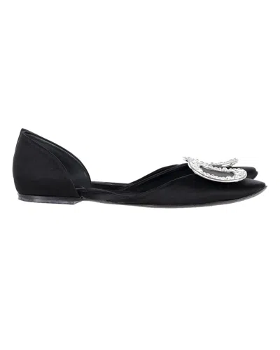 Roger Vivier Chips Prism Embellished Flats In Black Satin