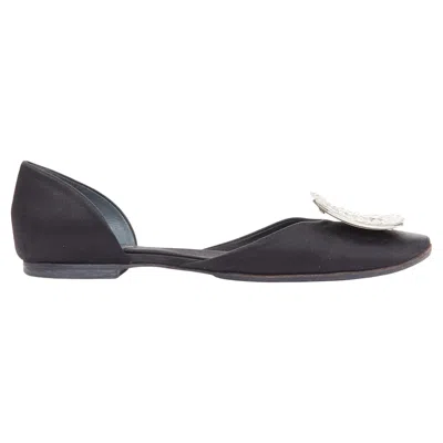 Pre-owned Roger Vivier Chips Strass Black Satin Crystal Buckle Dorsay Flats Eu35