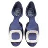 Roger Vivier Chips Strass Satin Crystal Square Buckles Flat Shoes In Blue