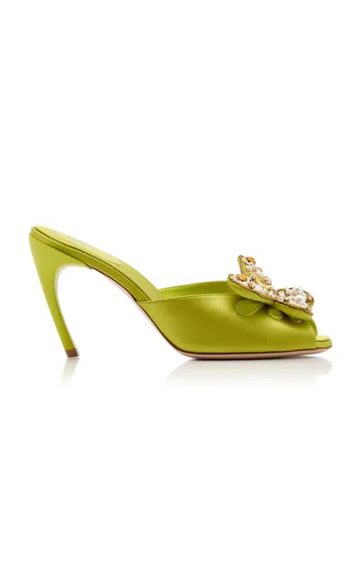Roger Vivier Choc Butterfly-embellished Satin Mules In Green