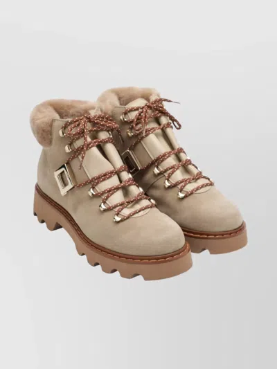 Roger Vivier Chunky Sole Ankle Boots With Fur Trim In Nude