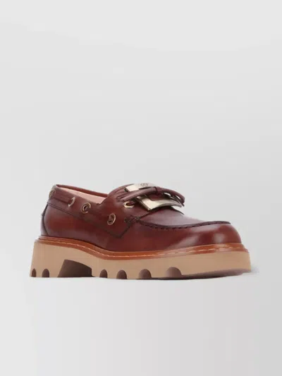 Roger Vivier Chunky Sole Leather Loafer With Metal Accents In Brown