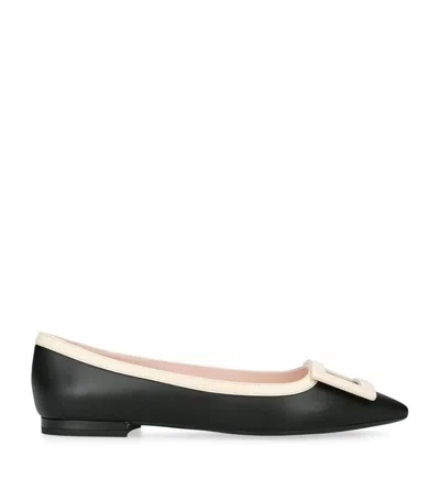 ROGER VIVIER CLASSIC BLACK LEATHER BALLERINA FLATS FOR WOMEN