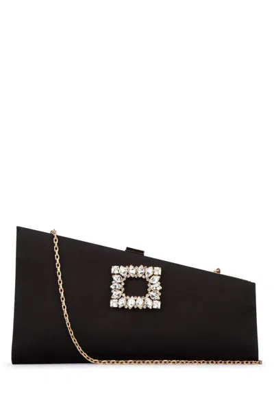 Roger Vivier Twinkle Crystal-embellished Satin Clutch Bag In Brown