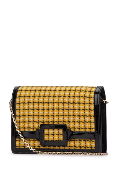 Roger Vivier Checked Foldover Top Clutch Bag In Safmedio