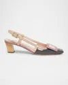 Roger Vivier Belle Vivier Covered Buckle Slingback Pumps In Patent Leather In Beige