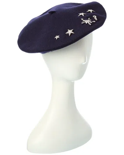 Roger Vivier Constellation Wool Beret In Blue