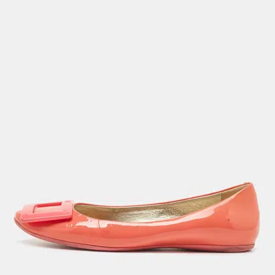 Pre-owned Roger Vivier Coral Pink Patent Leather Belle Vivier Ballet Flats Size 34.5