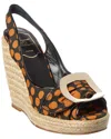Roger Vivier Cordella Grosgrain Slingback Wedge Sandal In Green