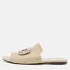 Roger Vivier Cream Canvas Tiffany Buckle Flat Slides In White