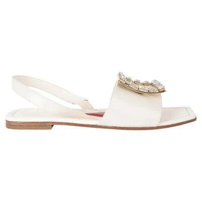 Pre-owned Roger Vivier Cream Leather 2022 Love Crystal Sandals Shoes 39 In White