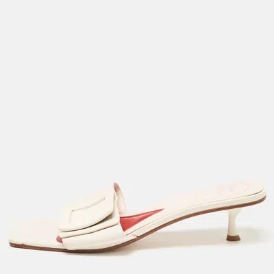 Pre-owned Roger Vivier Cream Leather Buckle Slide Sandals Size 42