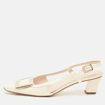 Pre-owned Roger Vivier Cream Patent Leather Trompette Slingback Pumps Size 37.5 In White