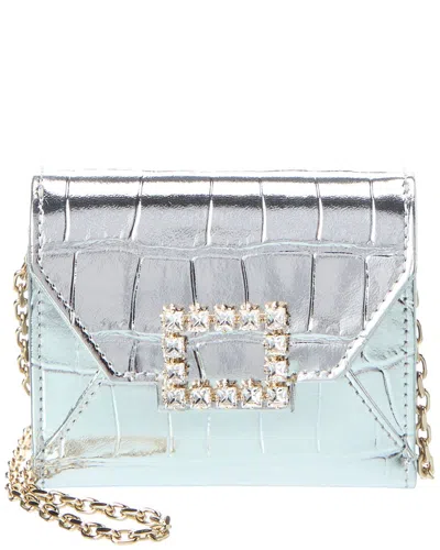 Roger Vivier Croc-embossed Leather Wallet On Chain In Gray