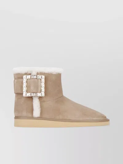 Roger Vivier Crystal Buckle Ankle Boots With Faux Fur Trim