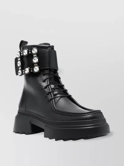 ROGER VIVIER CRYSTAL BUCKLE ANKLE BOOTS WITH RUBBER SOLE