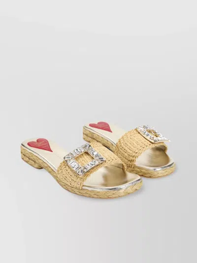 Roger Vivier Crystal Buckle Braided Raffia Espadrilles In Neutrals