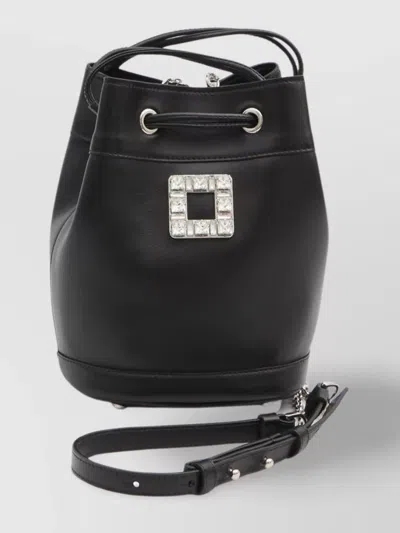 Roger Vivier Crystal Buckle Bucket Bag In Black