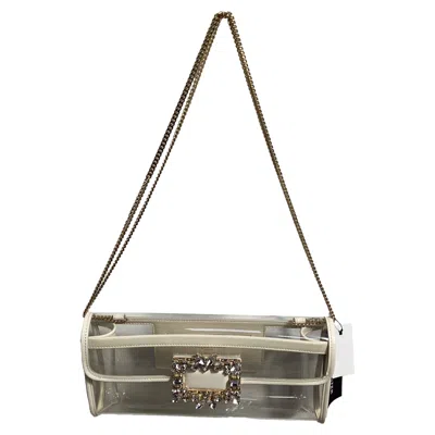 Pre-owned Roger Vivier Crystal Buckle Clutch Bag In White Pvc In Silver
