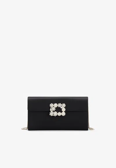 Roger Vivier Crystal Buckle Envelope Bag In Satin In Black