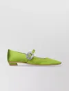 Roger Vivier Crystal Buckle Pointed Toe Satin Strap Shoes In Green