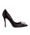 Roger Vivier 65 Crystal Flower Buckle Satin Pumps In Black