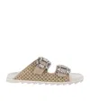 Roger Vivier Chic Raffia Slidy Flat With Rhinestone Buckle In Brown