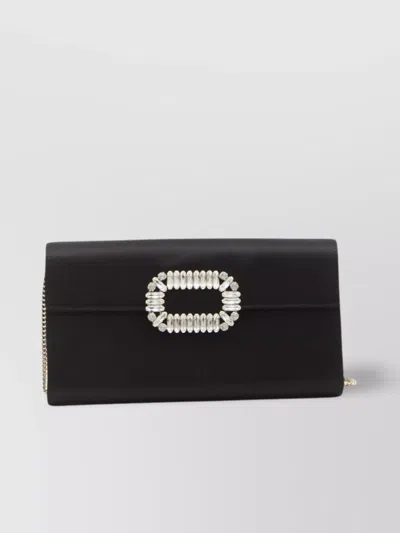 Roger Vivier Crystal Buckle Satin Clutch Bag In Black