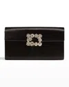 Roger Vivier Flower Buckle Satin Clutch In Black/crystal