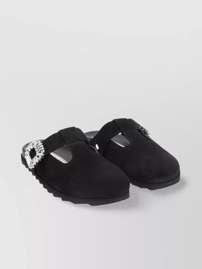ROGER VIVIER CRYSTAL BUCKLE T-STRAP MULES