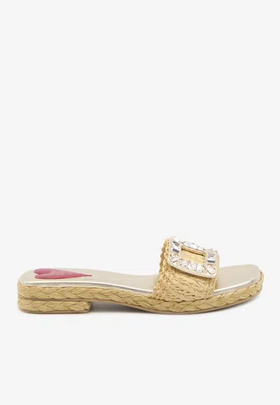 Roger Vivier Crystal Embellished Buckle Sandals In Yellow