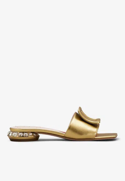 Roger Vivier Crystal Embellished Mules In Metallic Nappa  Leather In Gold