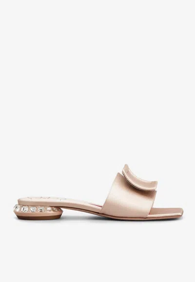 Roger Vivier Crystal Embellished Mules In Satin In Pink