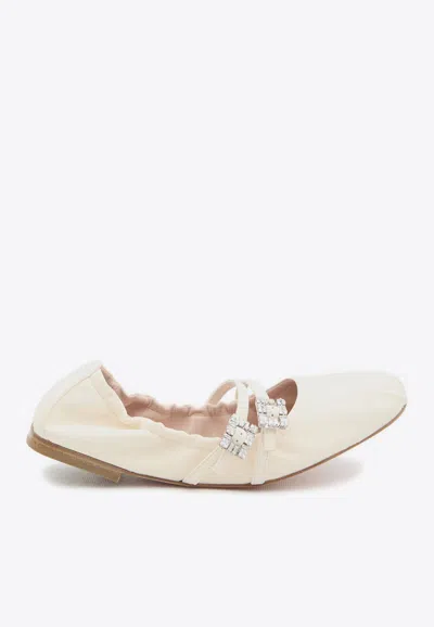 ROGER VIVIER CRYSTAL EMBELLISHED NAPPA LEATHER BALLET FLATS