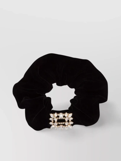 Roger Vivier Crystal-embellished Velvet Hair Elastic In Black