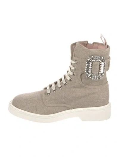 Pre-owned Roger Vivier Crystal Embellishments Combat Boots W/ Tags In Neutral