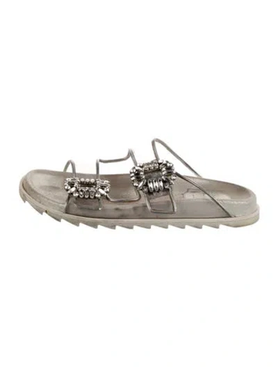 Pre-owned Roger Vivier Crystal Embellishments Slides In Silver