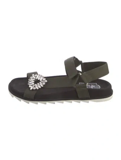 Pre-owned Roger Vivier Crystal Embellishments Slingback Sandals In Green