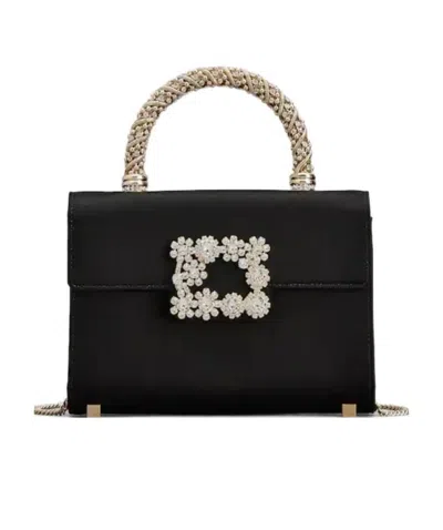 Roger Vivier Crystal Flower Crossbody Bag In Black