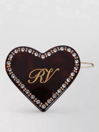 Roger Vivier Crystal Heart Hair Clip Gold Tone In Black