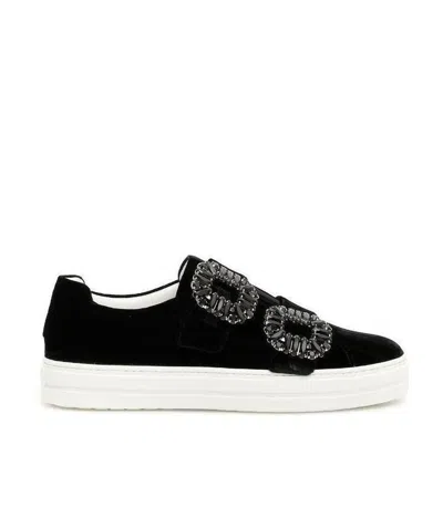 Roger Vivier Crystal Square Button Casual Sneakers In Black