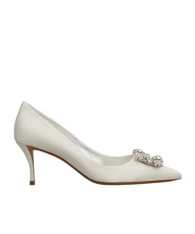 Roger Vivier Crystal Square Button High Heels In White