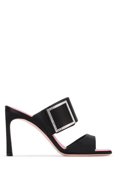 Roger Vivier Crystal-buckle Suede Mule Heel In Black