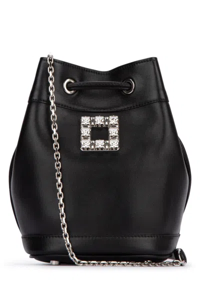 Roger Vivier Crystal-embellished Calfskin Bucket Bag In Black