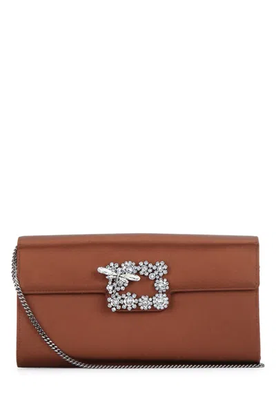 Roger Vivier Crystal-embellished Clutch In Brown