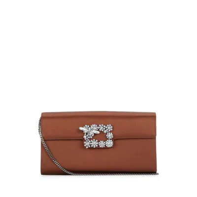Roger Vivier Crystal-embellished Clutch  Brown