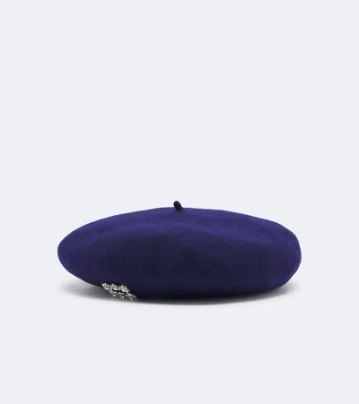 Roger Vivier Crystal-embellished Wool Beret In Blue