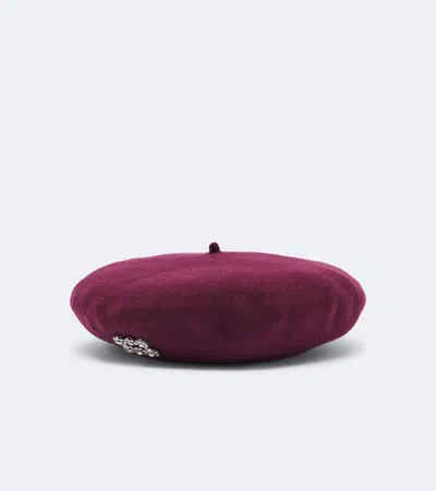 Roger Vivier Crystal-embellished Wool Beret In Burgundy